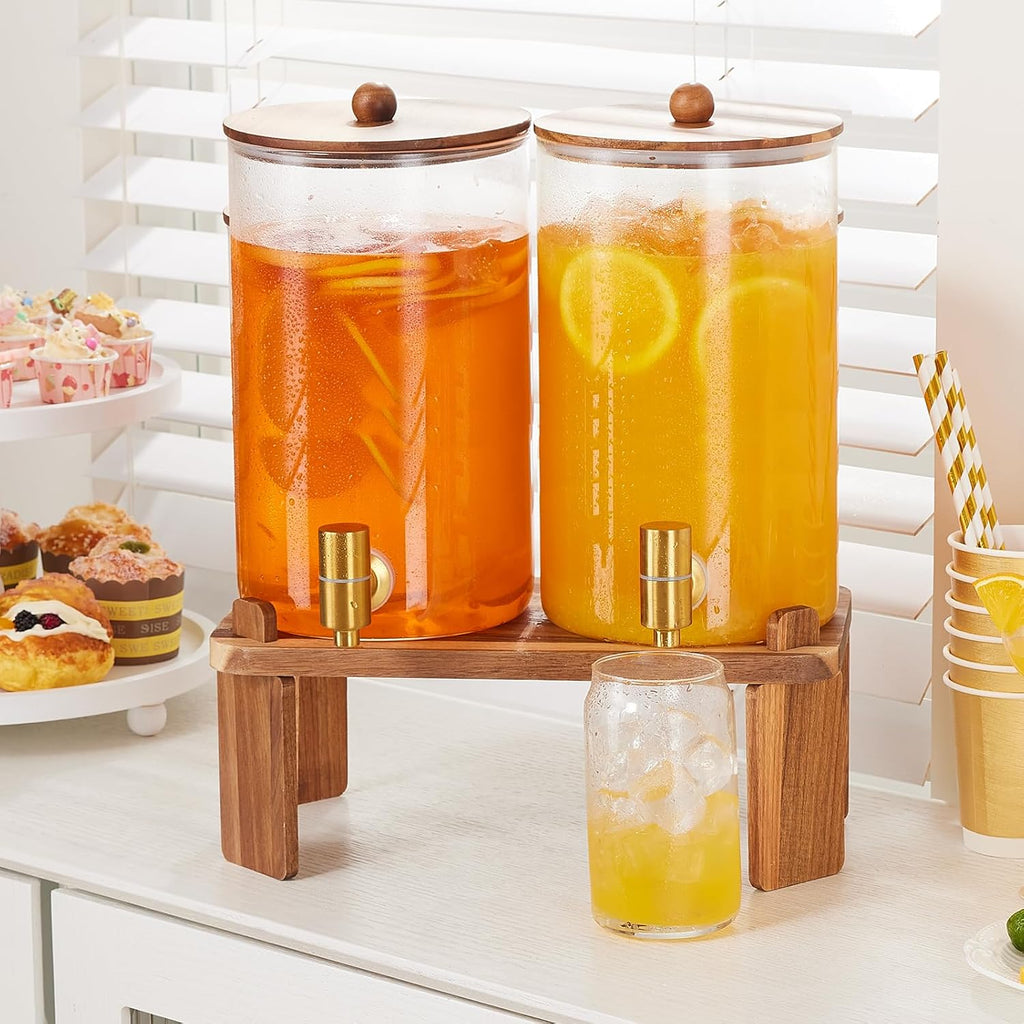 2pcs 1.2 Gallon Glass Drink Dispenser for Parties with Stand