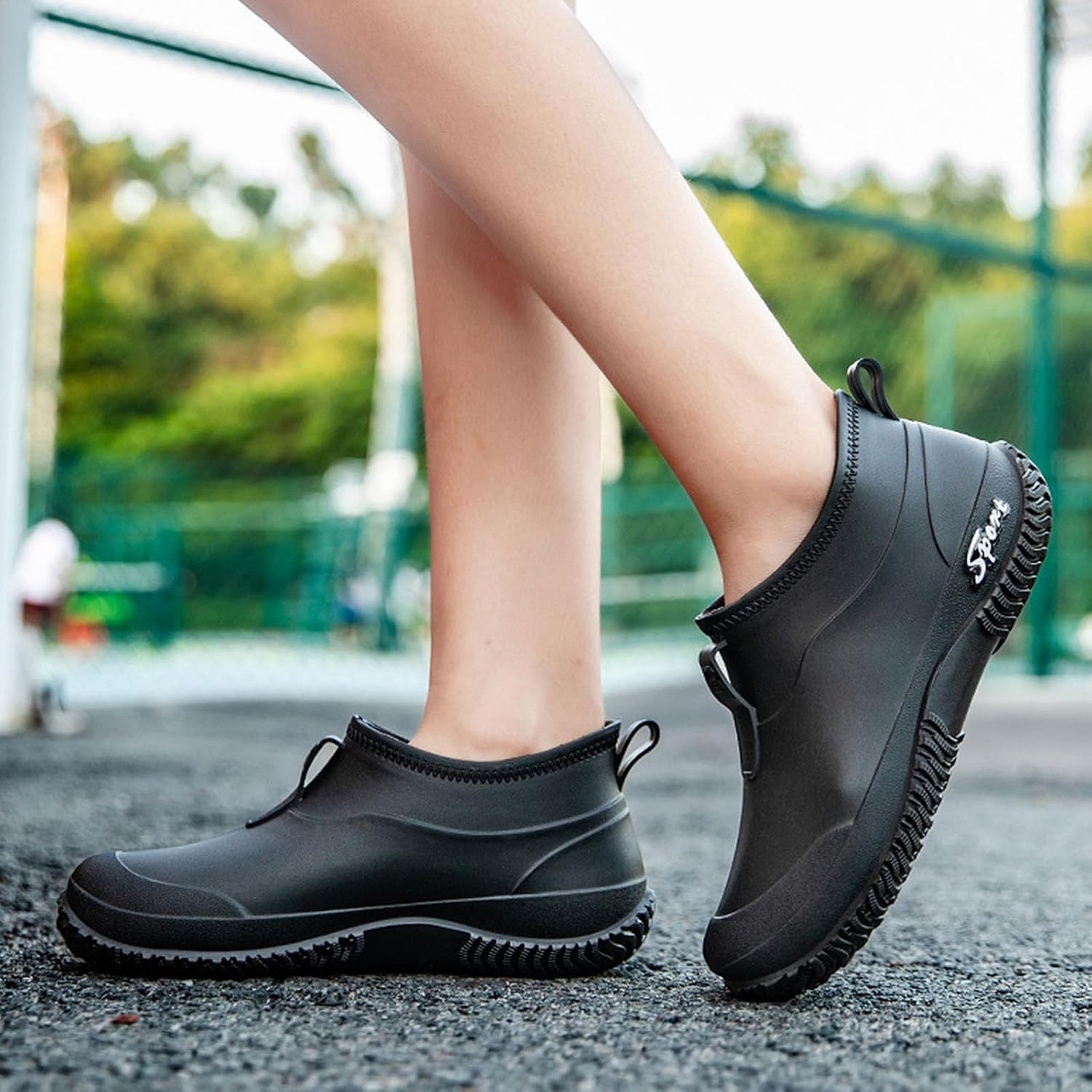 Women's Fashion Rain Boots Waterproof Non-Slip Deck Garden Shoes Low Top Round Wide Toe Flat Work Booties Lightweight