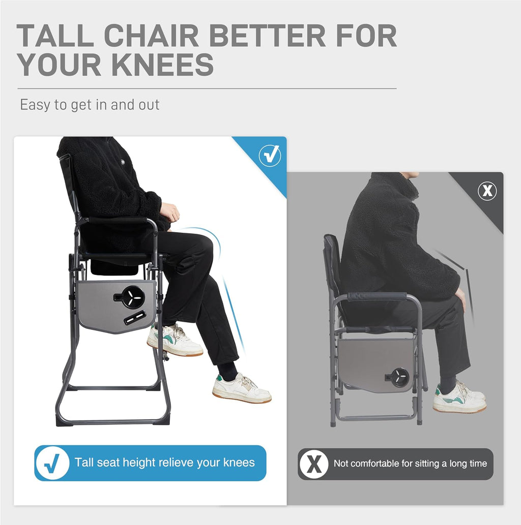 Portable 30.7" Seat Height Tall Folding Camping Chair Directors Chair High Foldable Bar Stool with Side Table for