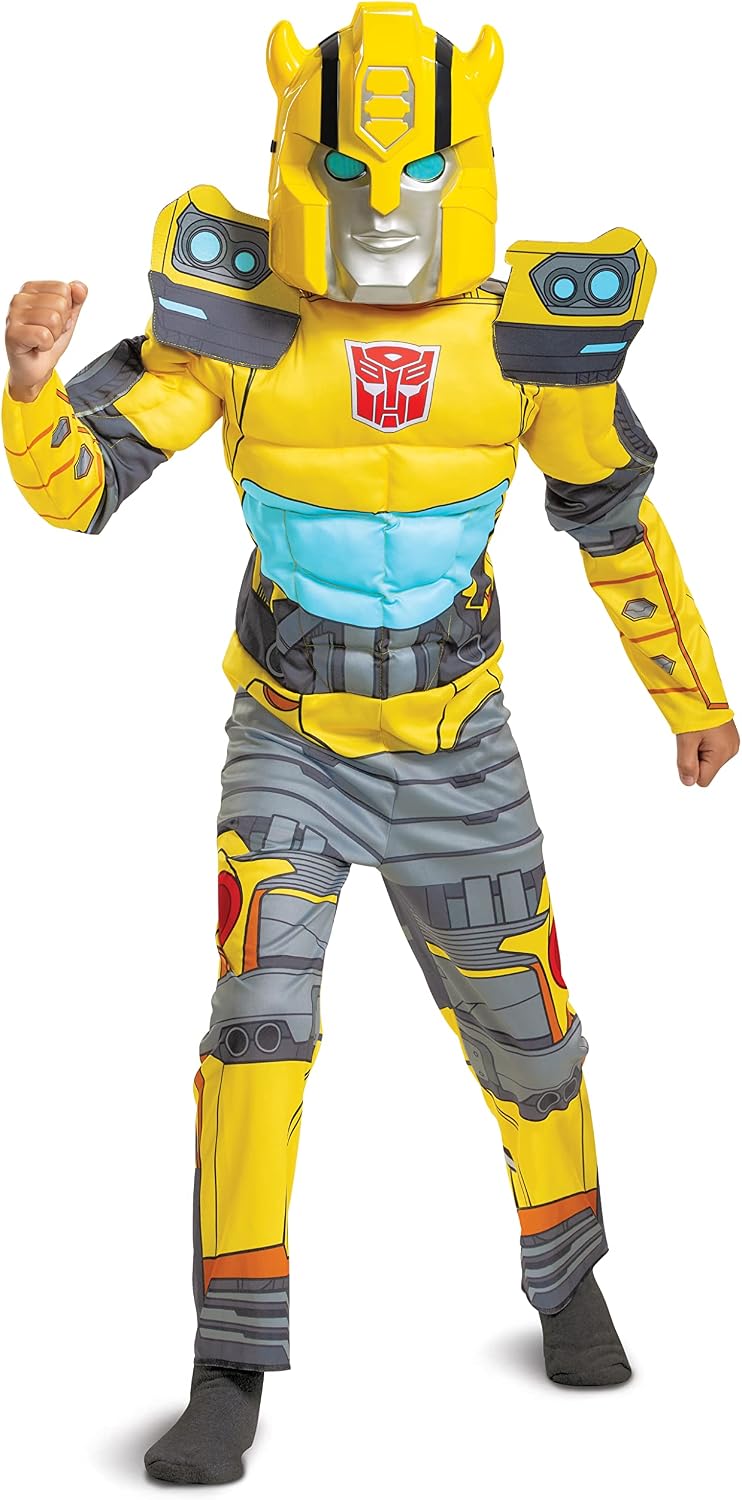 Kid's Transformers Bumblebee Muscle Costume - Child Bumblebee Cosplay Outfit - Boys & Girls Transformers Costumes S