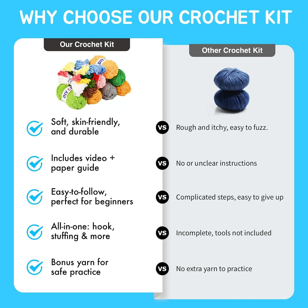 Crochet Kit for Beginners | Set of 6 Animal Crochet Kits with Yarn & Video Tutorials, Includes Frog, Crocodile