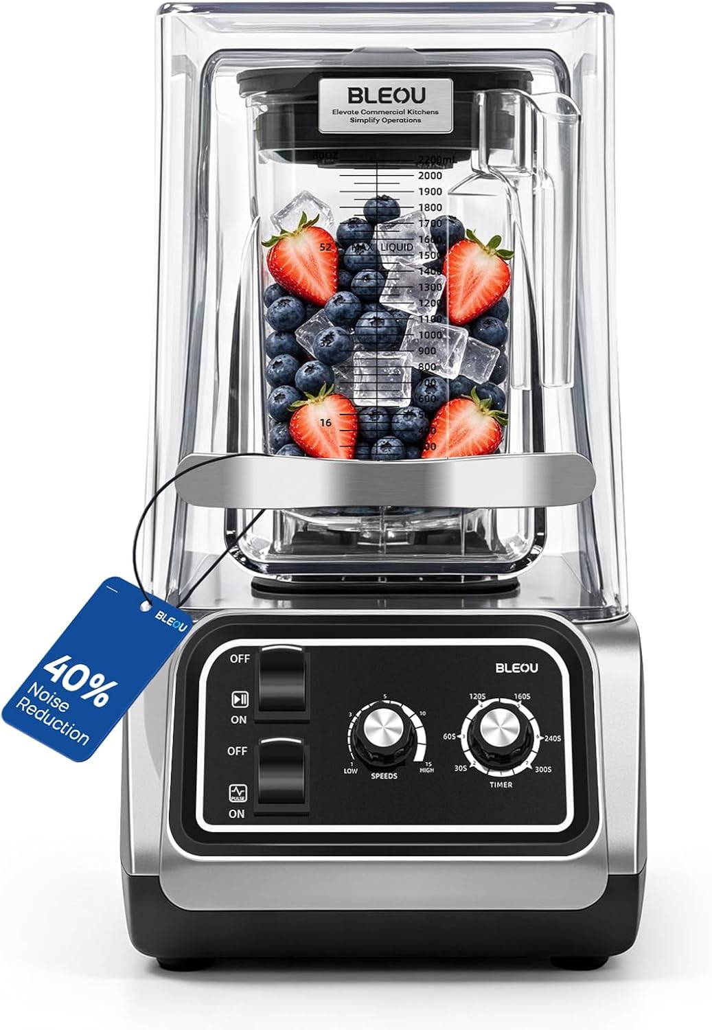 Commercial Blender Heavy Duty, 2200W Professional Quiet Blender