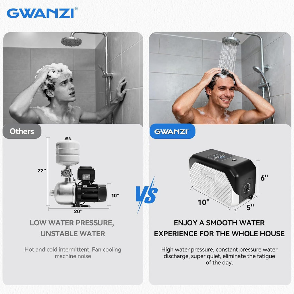 1.2HP Whole House Variable Speed Water Pressure Booster Pump 90PSI 115V Automatic Penmanent Mangnet Motor Constant Pressure 1500GPH Wireless App Control for Home House Villa Apartmen