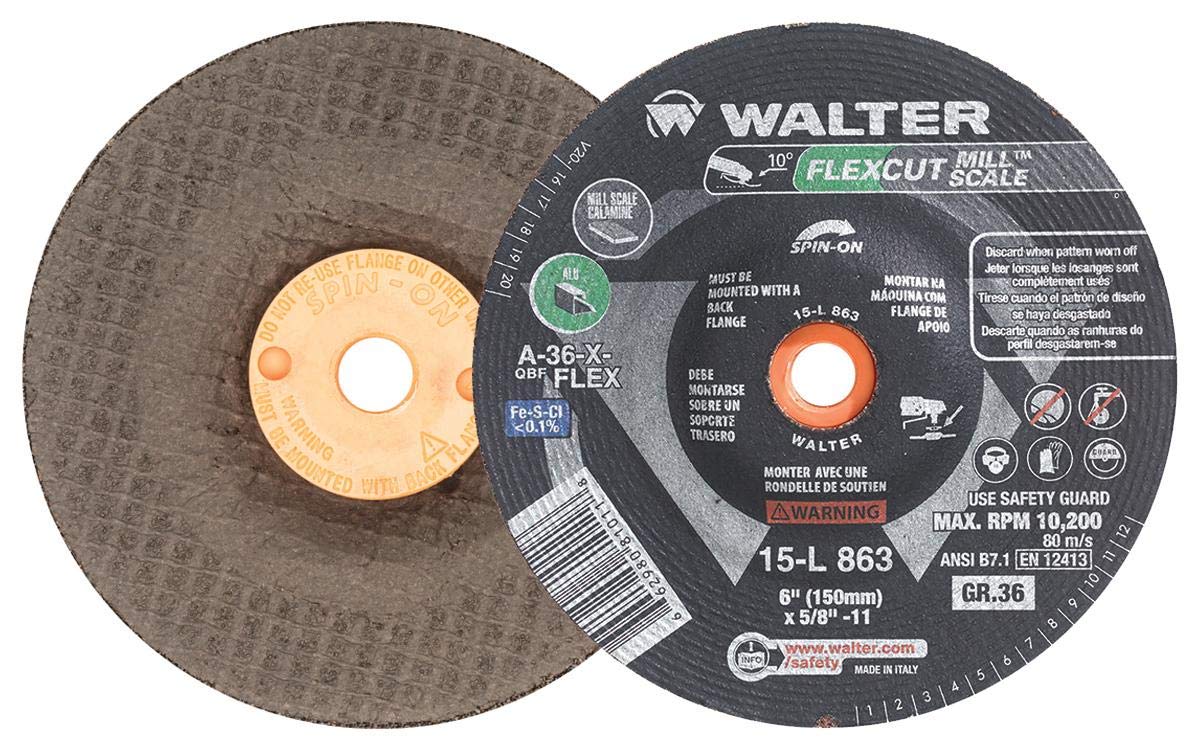 Walter FLEXCUT Mill Scale Grinding Wheel, Spin-On 6" Grit 36, Pack of 25 (15L863)