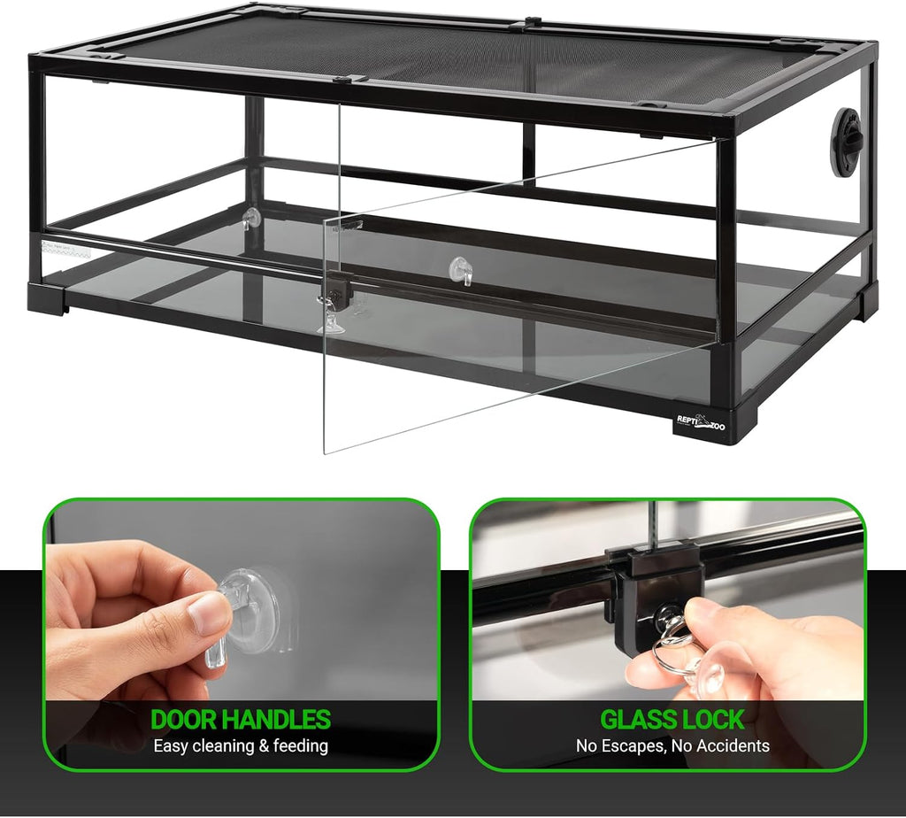 Full Glass 35 Gallon Reptile Tank, Front Opening Wide & Low Reptile Terrarium 36" x 18"x 12" for Lizard Gecko