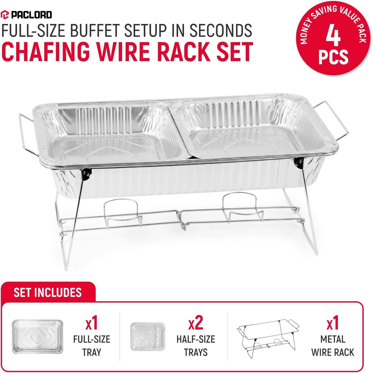 Chafing Dish Wire Rack with Aluminum Pans, Food Warmer Buffet Set