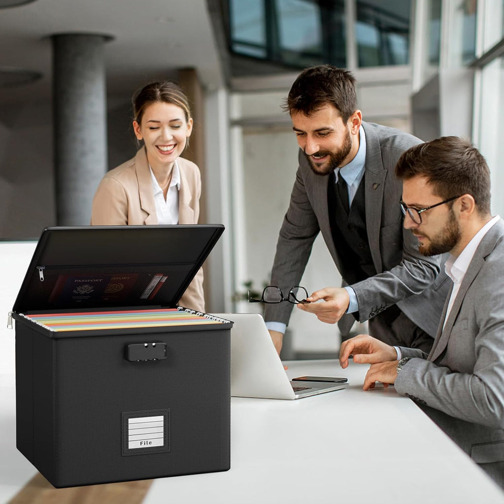 Fire Proof File Box for Documents - Portable Fireproof Document Organizer Box with Handle Waterproof Safe Locking