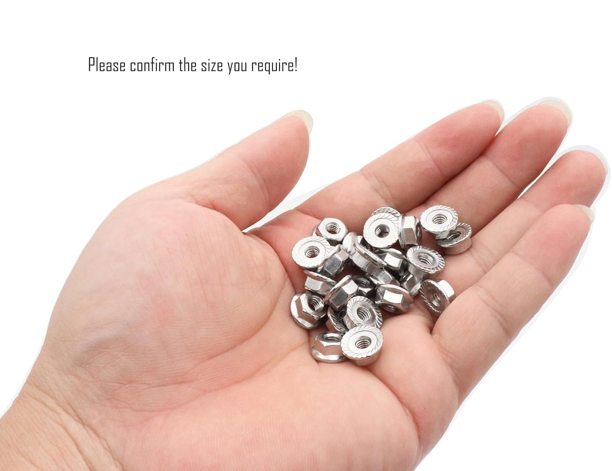 LBY 100pcs Flange Nuts, 8#-32 Serrated Flange Hex Lock Nuts, 304 Stainless Steel (Silver)