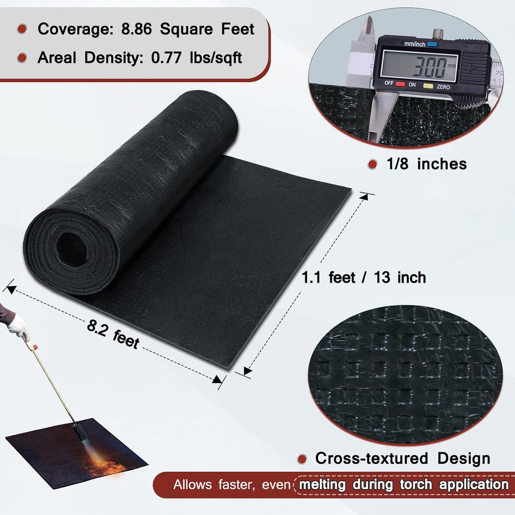 SBS Modified Bitumen Waterproofing Membrane Roll, 13 Inch x 8.2 Feet Thick Flexible Torch-on Asphalt Roofing