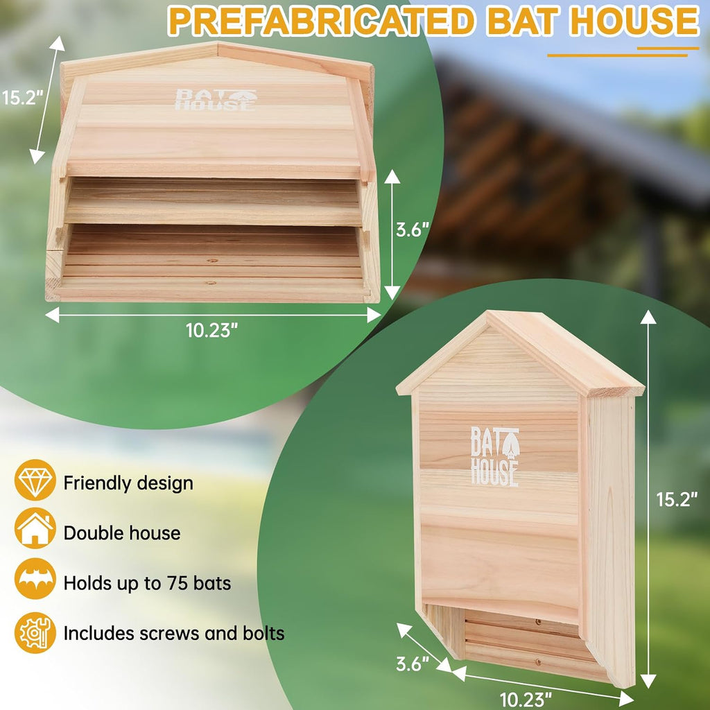 Bat Houses for Outdoors - 15" Big Bat Box 2 Chamber Cedar Wood Bat Houses for Outside & Tree - Perfectly Designed to