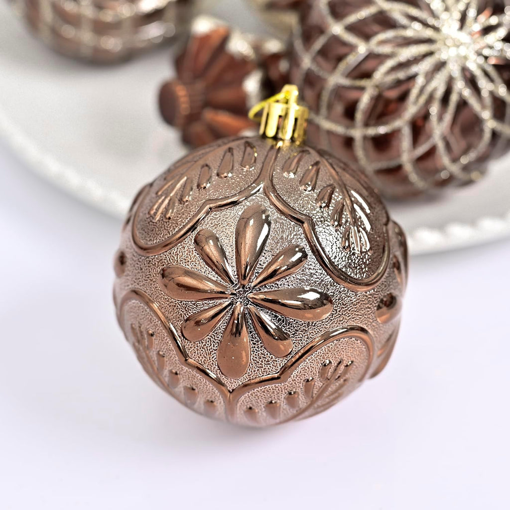 Christmas Ball Ornaments Set, 44ct 80mm Bronze Copper Gold Assorted Xmas Tree Ball Ornaments, Shatterproof Brown