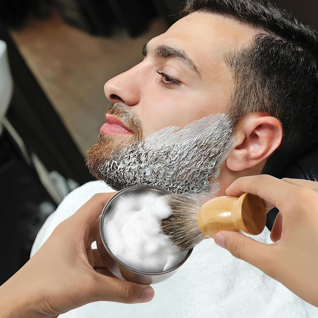 Shaving Brush Set for Men-Pure Badger Hair Brush with Bamboo Handle, Stainless Steel Stand & Bowl, Wet Shaving Kit