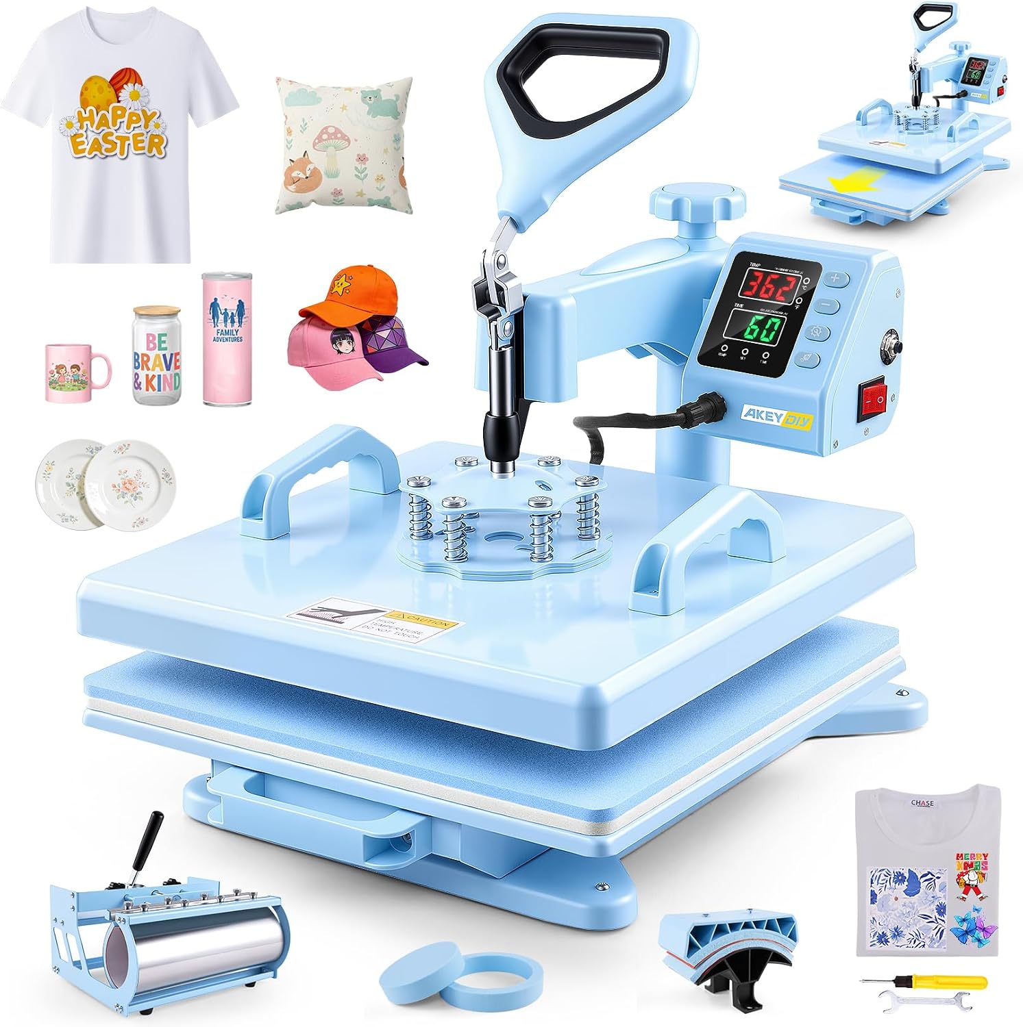 Heat Press 15x15 inch 5 in 1 with 30OZ Tumbler Press, 360° Swivel Away Slide Out Digital Shirt Press Machine