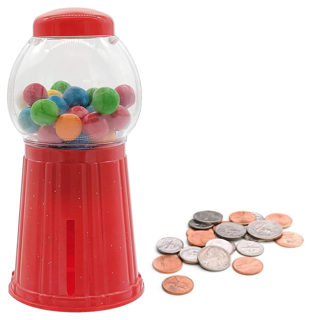 2-Pack Pack Mini 5" Inch Gumball Machine Without Candy Plastic Bubblegum Dispenser Red Gumball Machine Vending Candy