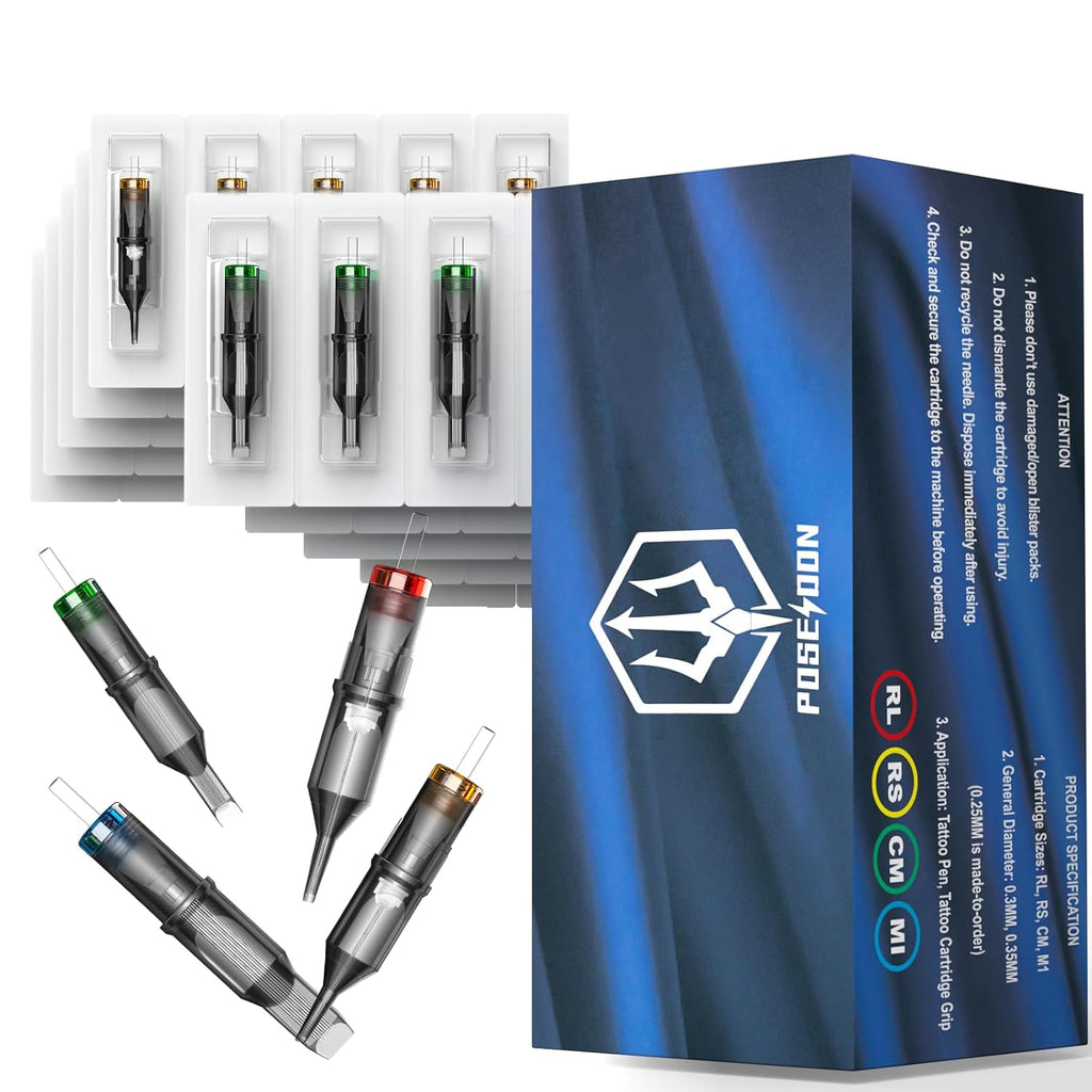 POSEIDON Tattoo Cartridge Needles 50Pcs Mixed, #12 Set for Tattoo Artists