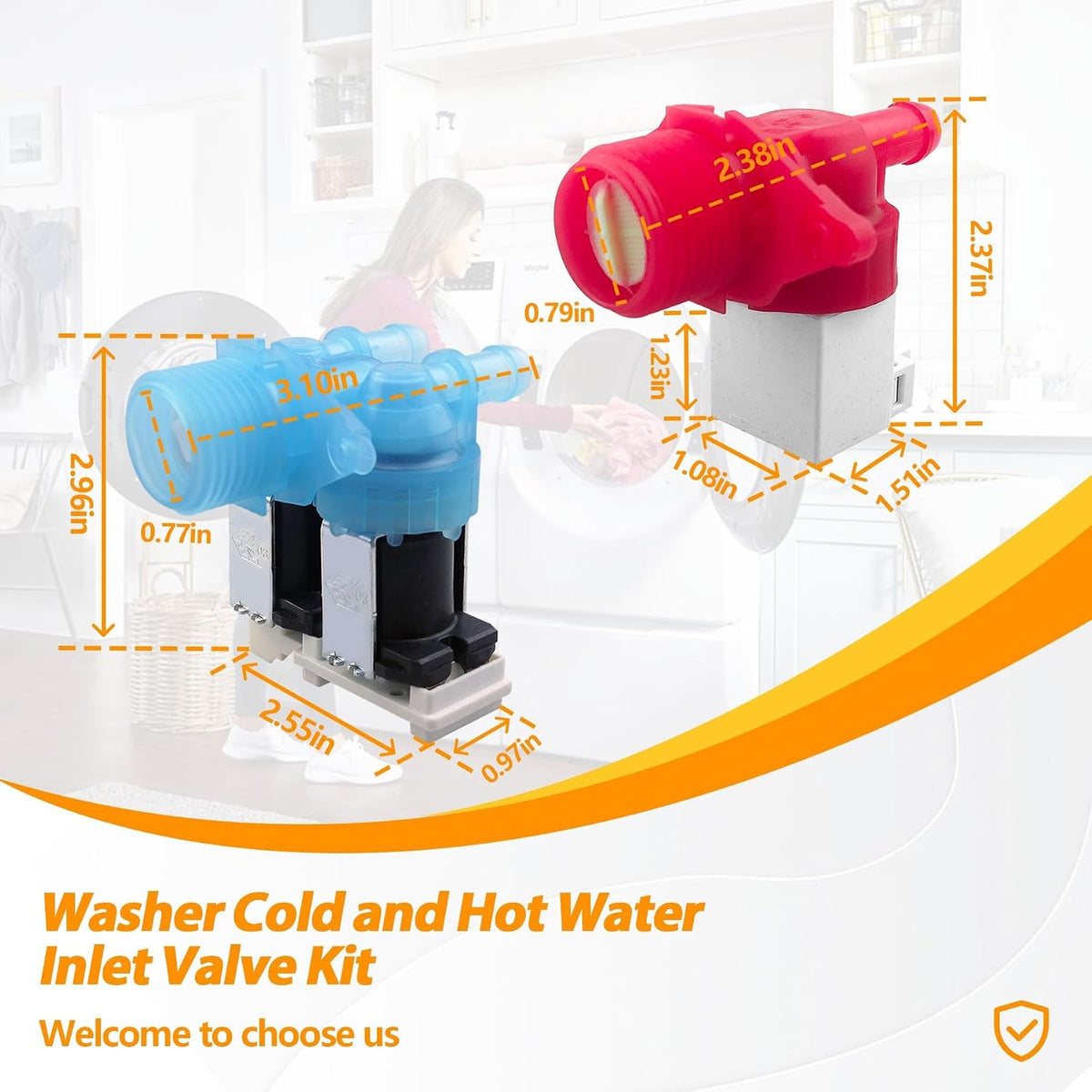 Washer Cold and Hot Water Inlet Valve Kit Fit for Whirlpool Maytag WFW9620HW3 MHW5630HW3 MHW5630HW0 WFW6620HC1 MHW6630HW2 MHW5630HC3 MHW6630HW0 MHW5630HC1 WFW5605MW1 WFW560CHW2 WFW5605MC1 MHW5630HC2