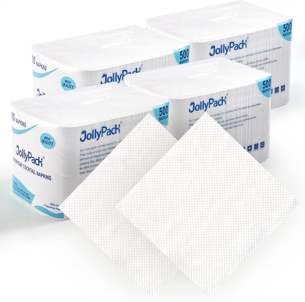 Disposable Paper Napkins, 1-Ply 4.9x4.9 Folded, 2000 Count, White