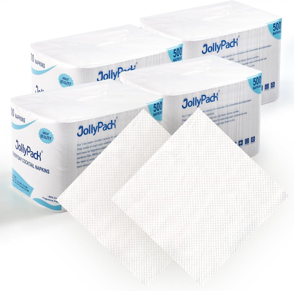 Disposable Paper Napkins, 1-Ply 4.9x4.9 Folded, 2000 Count, White