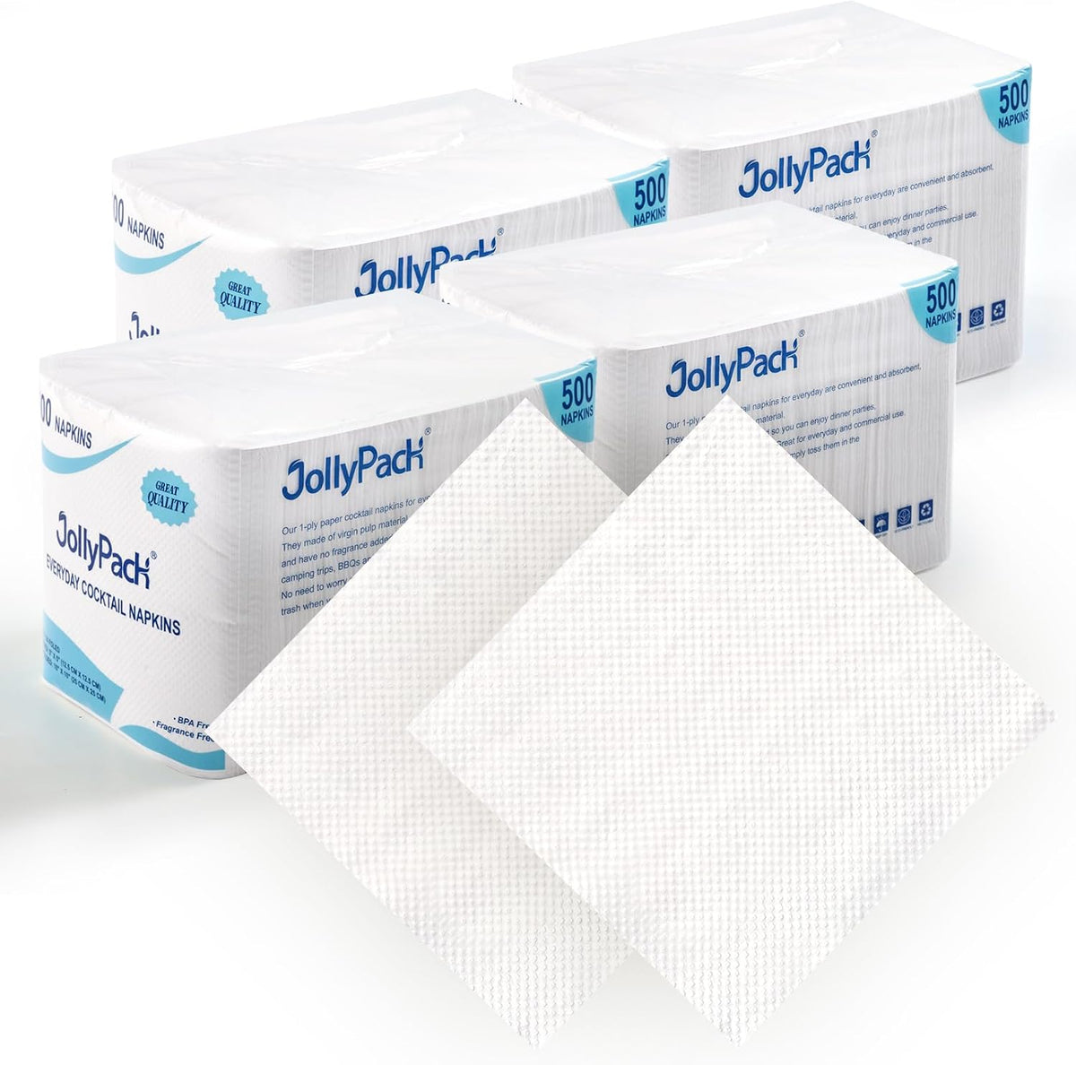 Disposable Paper Napkins, 1-Ply 4.9x4.9 Folded, 2000 Count, White