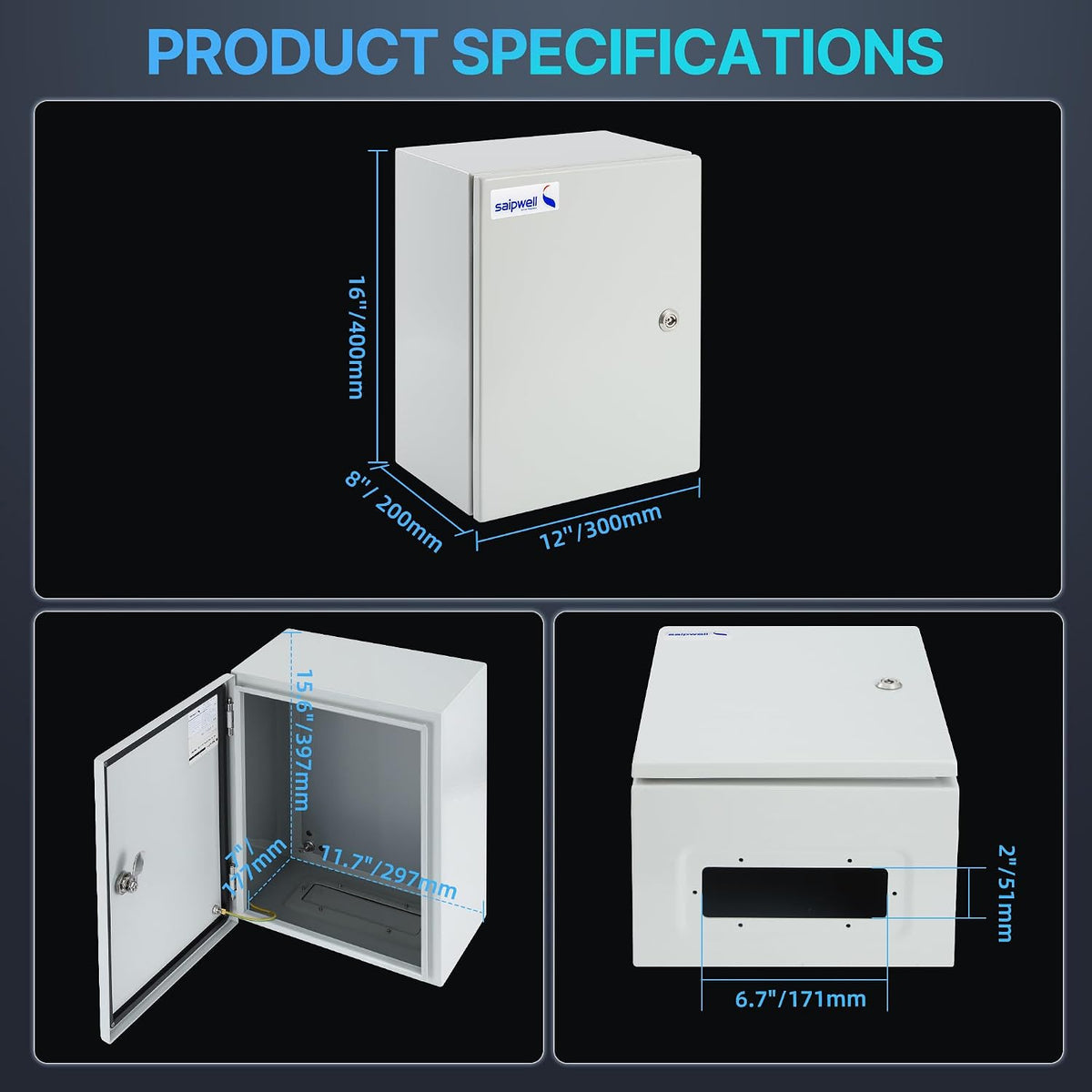 16x12x8 NEMA 4X Electrical Enclosure Metal Outdoor Enclosure Box