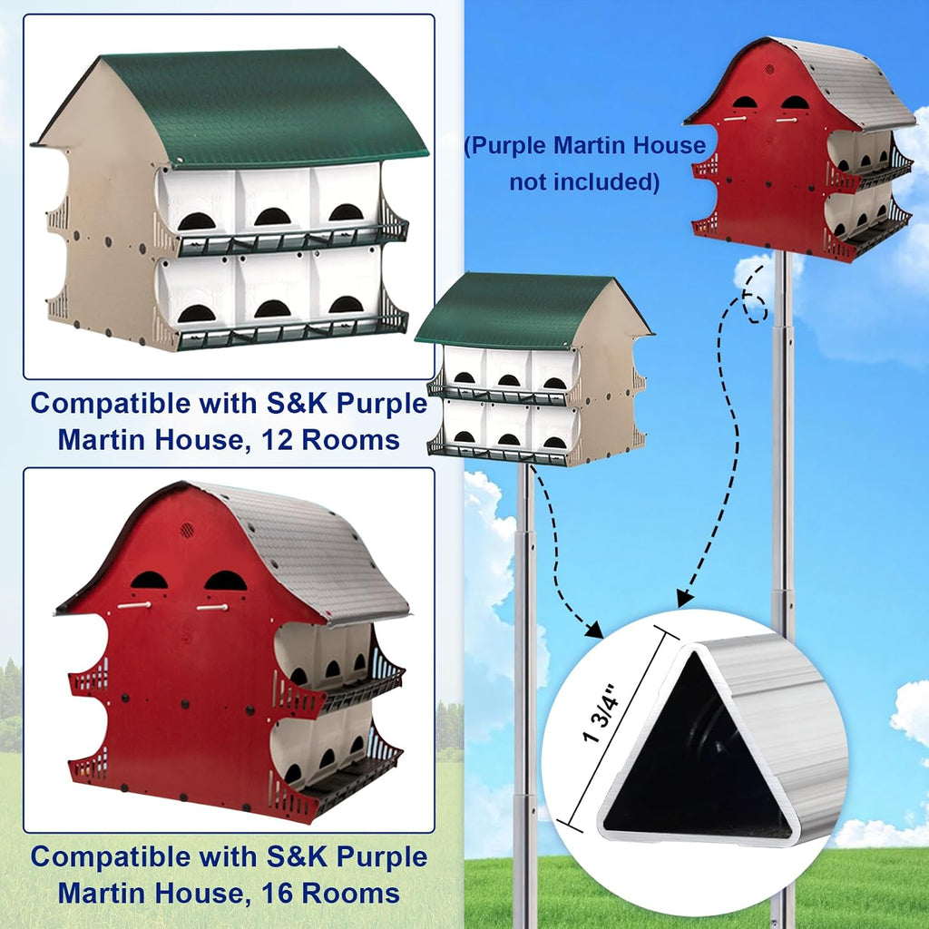 12FT Triangular Purple Martin House Pole, Only Compatible with S&K Purple Martin Houses (12 & 16 Rooms), House Not