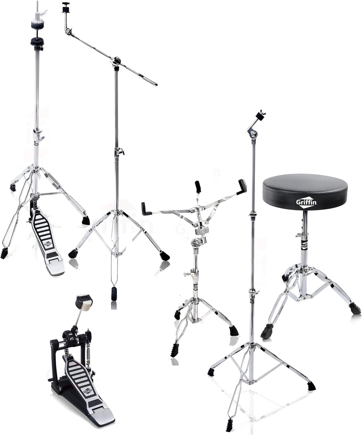 6 Piece Drum Hardware Pack (Percussion TiltPro X Edition) – Full Stand Kit with Snare, Hi-Hat, Cymbal Boom, Kick