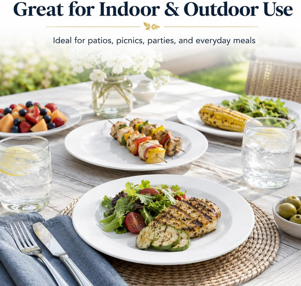 8.5" Melamine Round Dinner Plates, 6-Piece Plate Sets, White