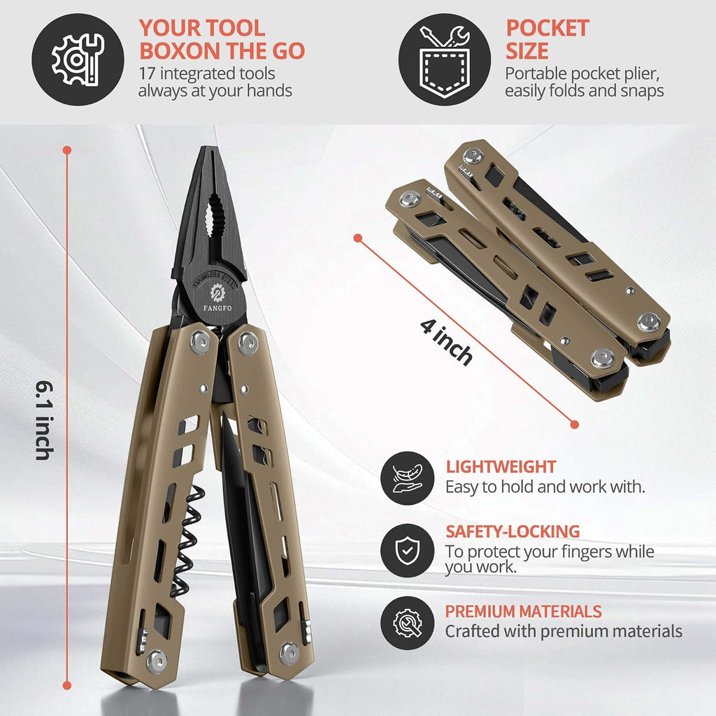 Multitool 17-in-1 Stainless Steel Multi Tool with Pocket Knife Needle Nose Pliers Bottle Opener Screwdriver