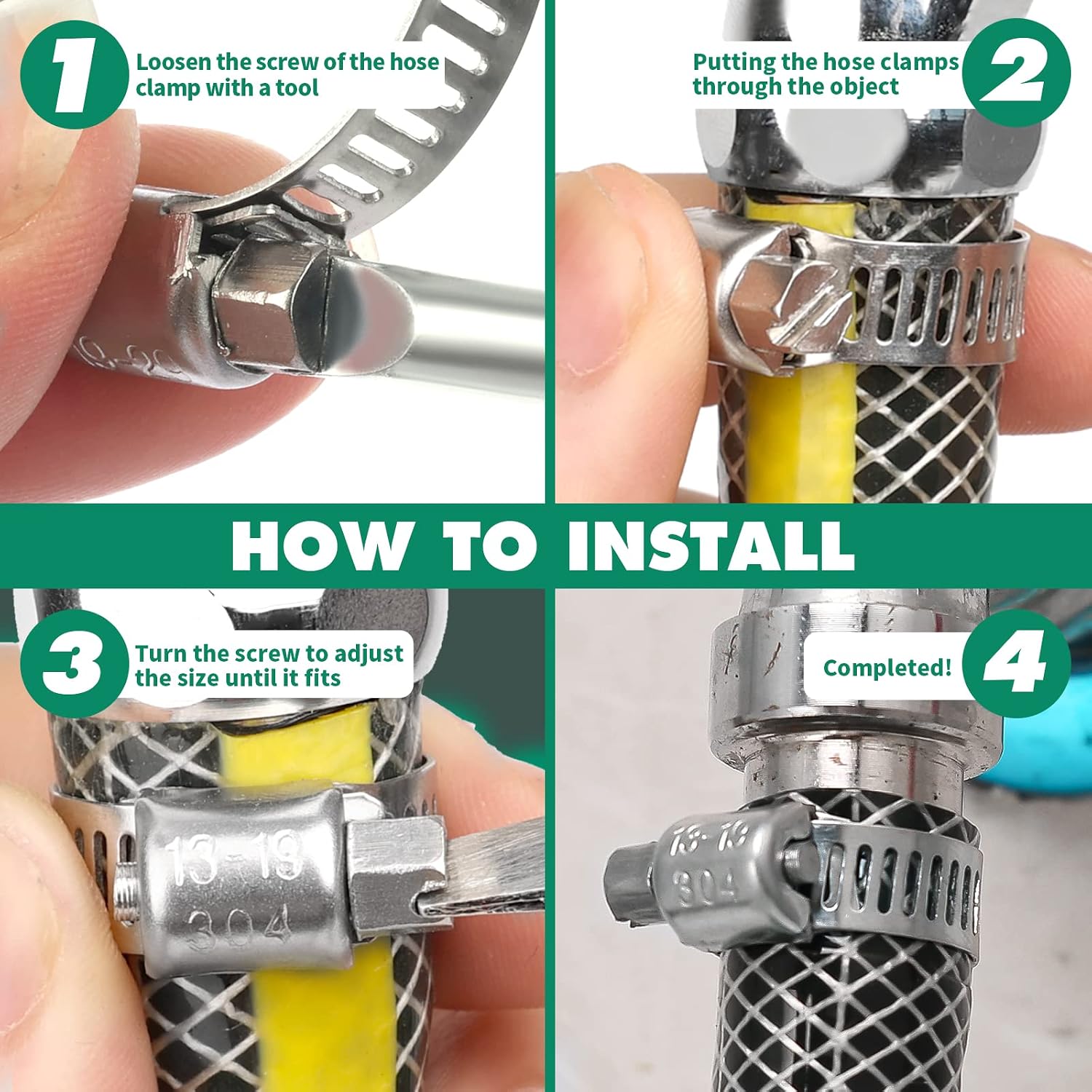 15PCS Hose Clamps Stainless Steel Adjustable 9/16"-1-1/16"(14-27mm) | Heavy Duty, Rust Resistant, Worm Gear Small