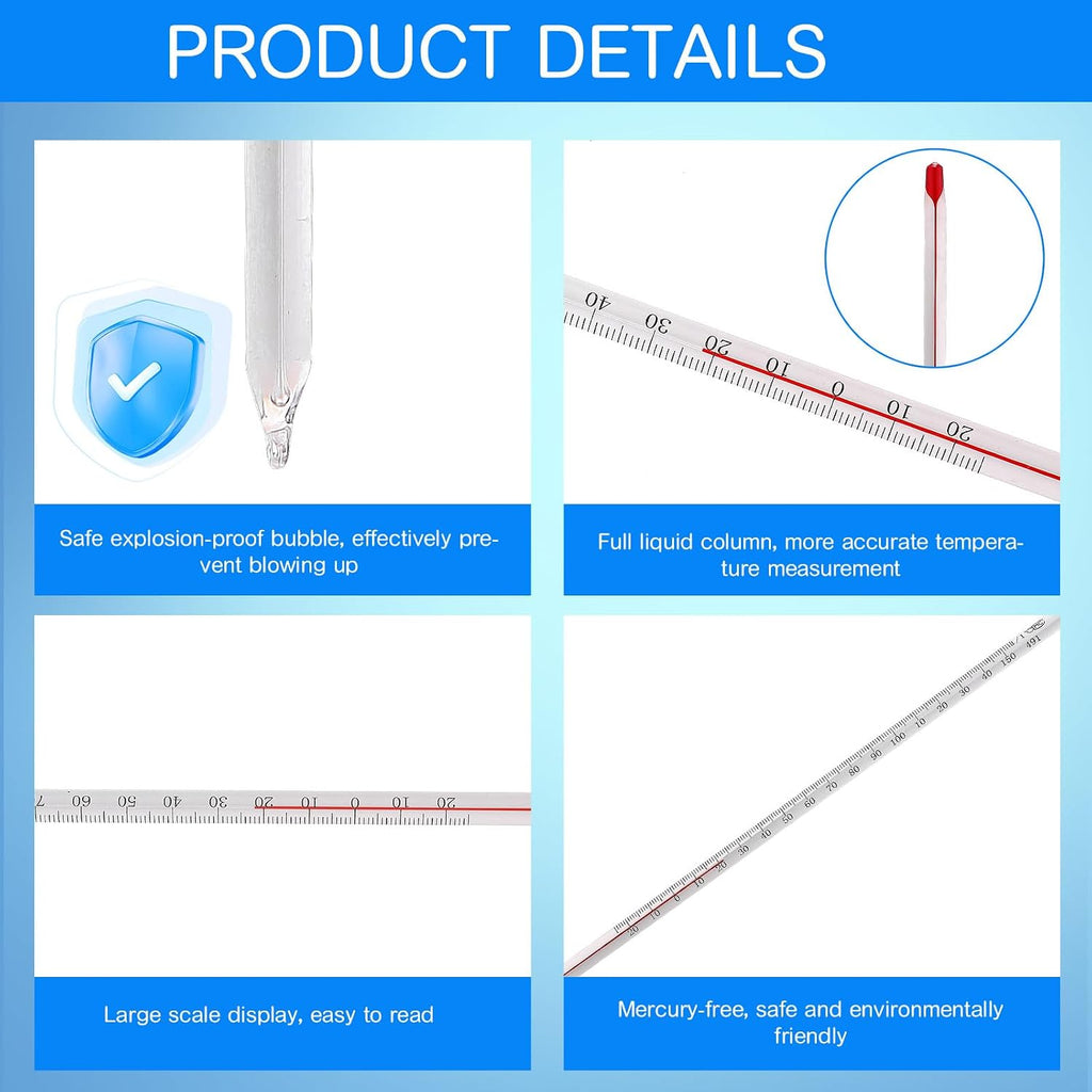 10 Pcs General Purpose Lab Thermometer 12 Inch Total Glass, Clear