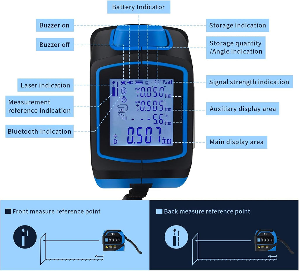 4-in-1 Laser Tape Measure with Laser Level Crosshairs |130ft/40m Laser Distance+16ft/5m AutoLock Tape |Backlit LCD