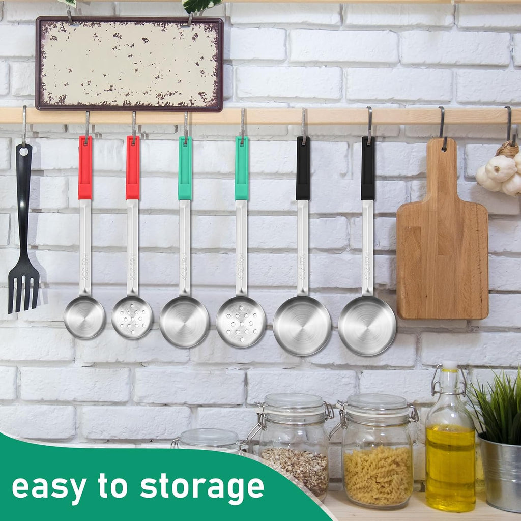 6 Pcs Portion Control Serving Spoons, Restaurant Measuring Serving Ladle Utensils, Portion Control Slotted and