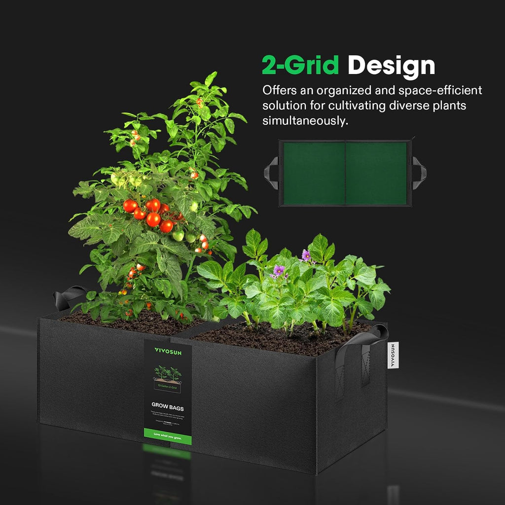 VIVOSUN 3-Pack 10 Gallon 2-Grid Grow Bags, 400G Fabric Pots with Handles | 400G Thickened Nonwoven Fabric, 2-Grid