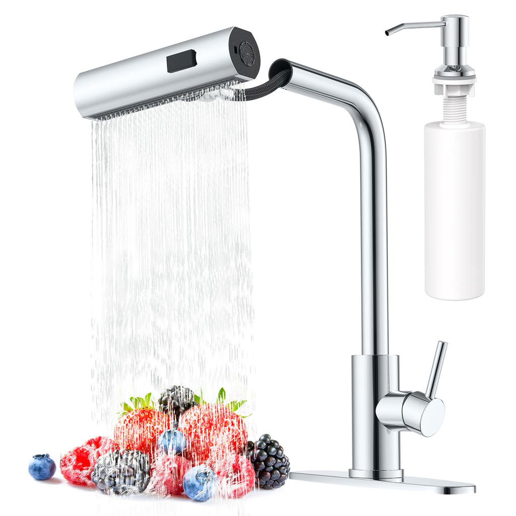 Kitchen Faucets with Pull Down Sprayer & Soap Dispenser, Chrome
