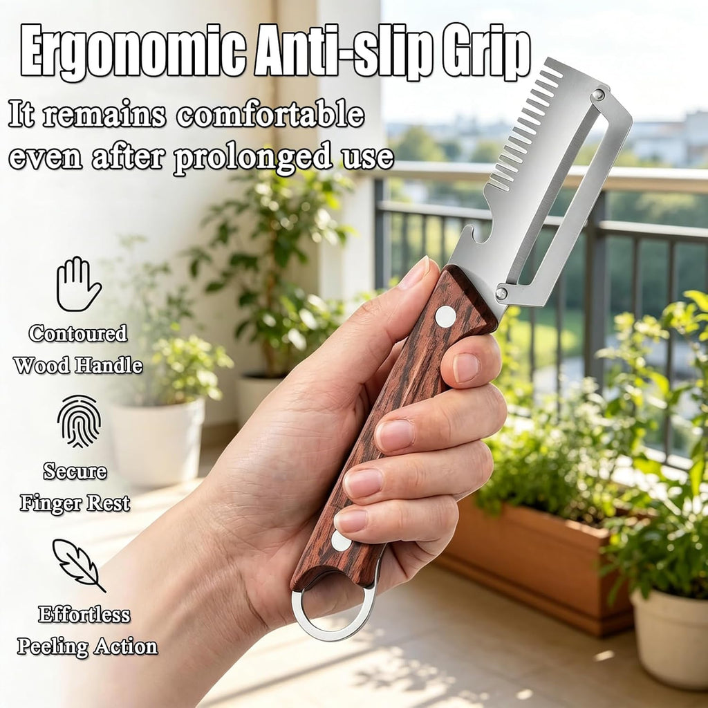 Multifunctional Vegetable Peeler, Vegetable Peeler with Wooden Handle and Bottle Opener, 2PCS 3-in-1 Peeler & Bottle