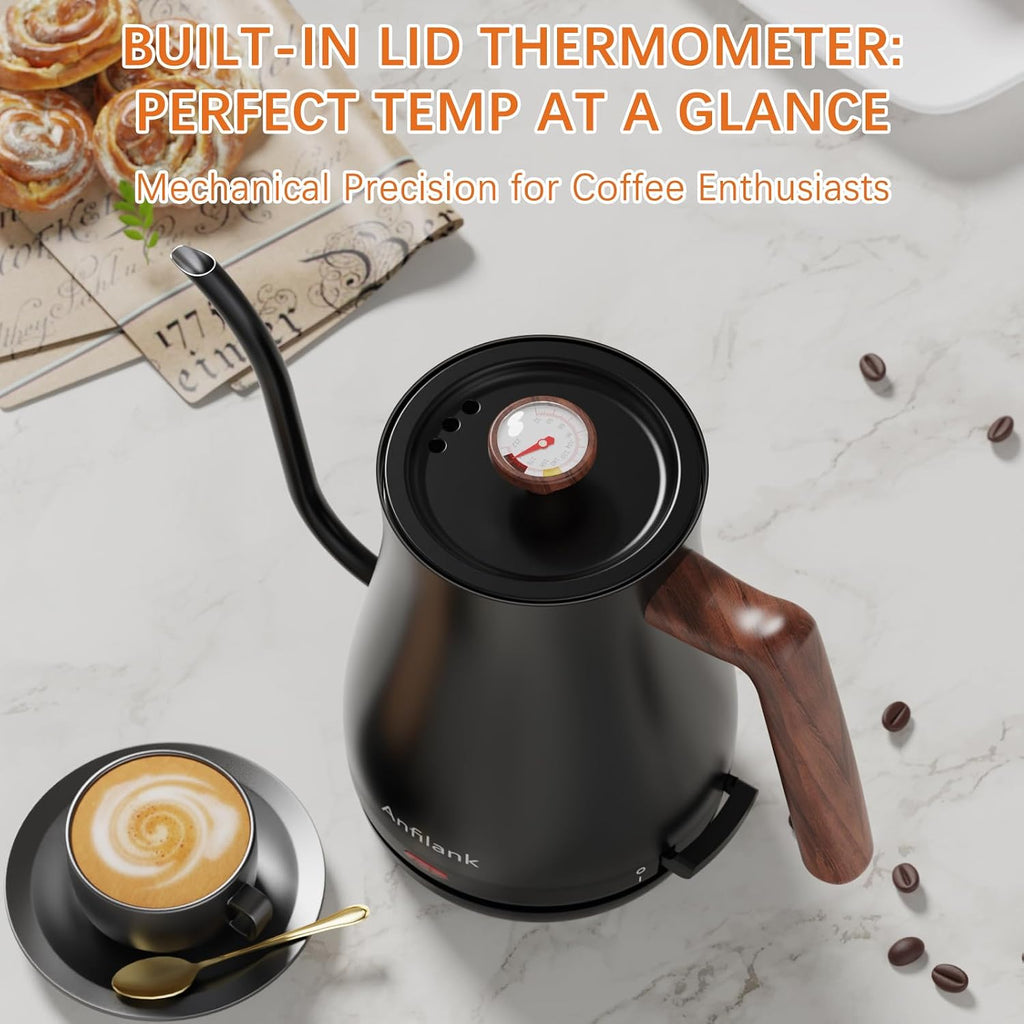 Gooseneck Electric Kettle with Thermometer, 0.8L Small Electric Tea Kettle, 1200W Fast Heat, Precision Pour for