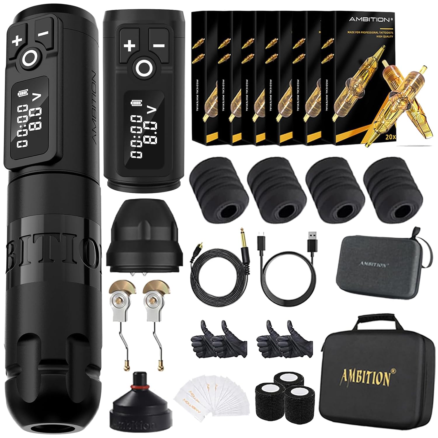 Soldier Tattoo Kit - Wireless Tattoo Machine Kit Complete Rotary Tattoo Gun with Extra 2400mah Power 120pcs Glory