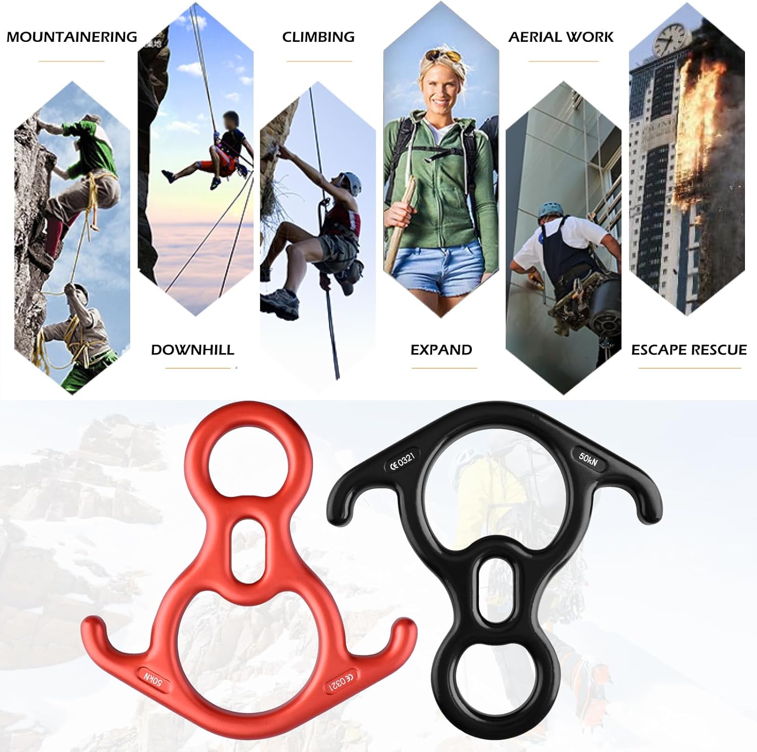Rescue Figure 8 Descender, 35kN 50kN Aluminum Rappelling Belay Gear Climbing Rigging Plate Downhill Equipment Heavy Duty