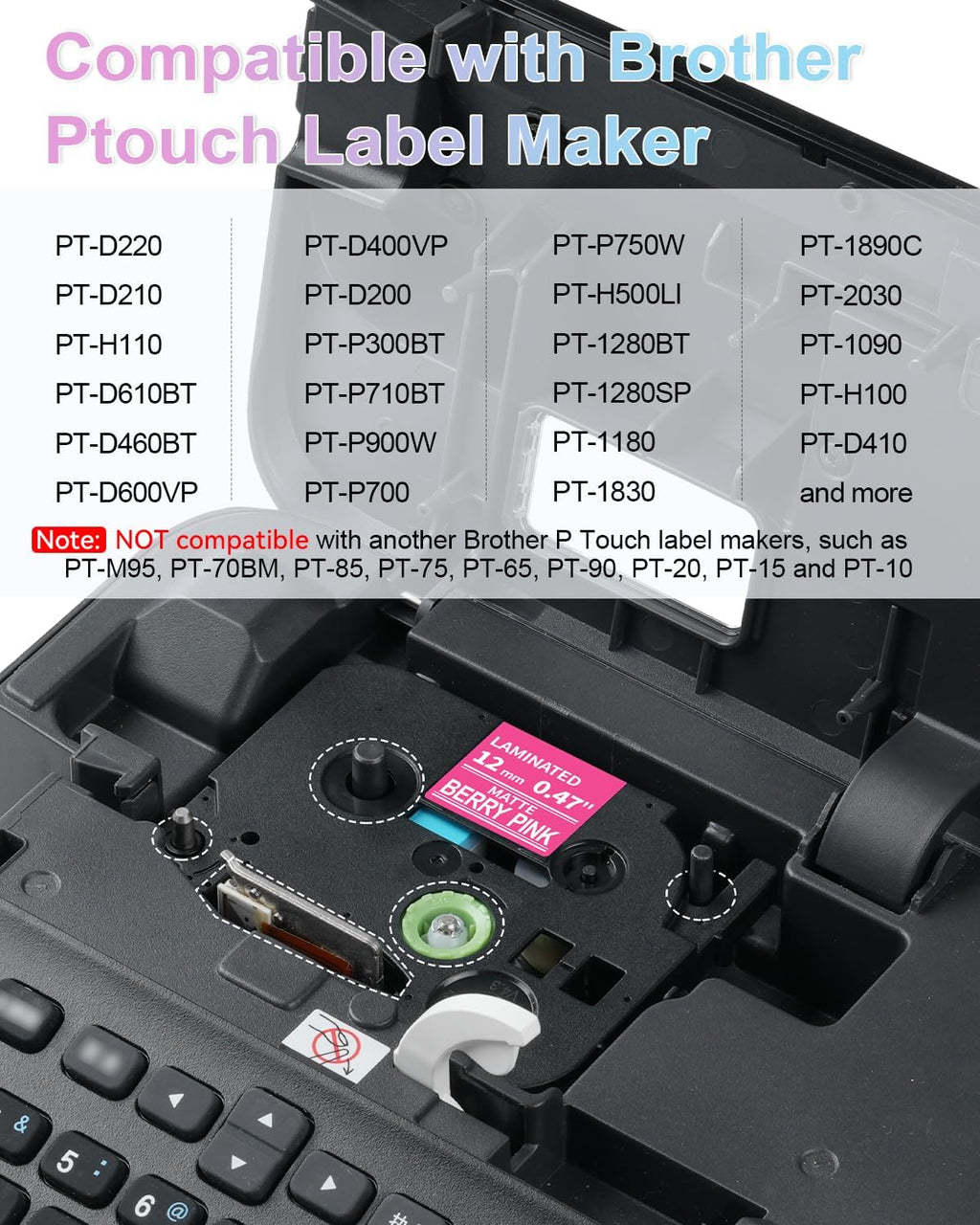 Replacement for Brother Label Maker Tape P Touch Colored TZe TZ Tape 12mm | Laminated, Compatible with Brother