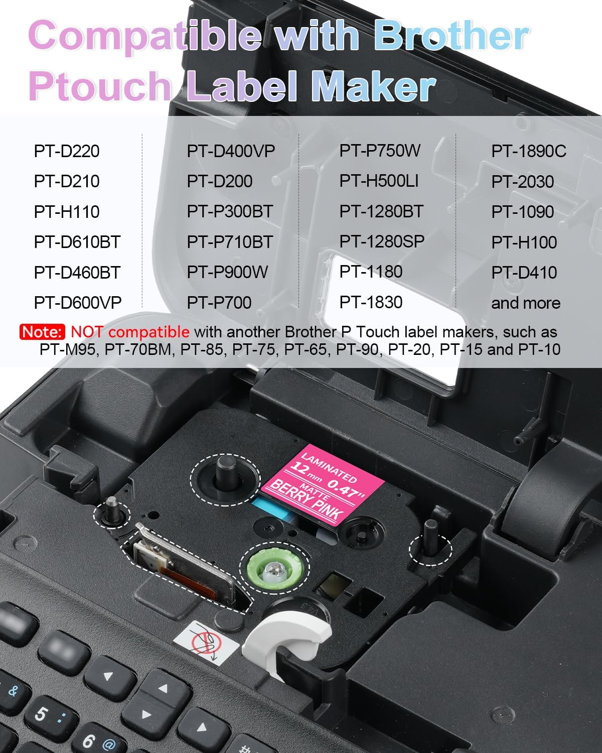 Replacement for Brother Label Maker Tape P Touch Colored TZe TZ Tape 12mm | Laminated, Compatible with Brother