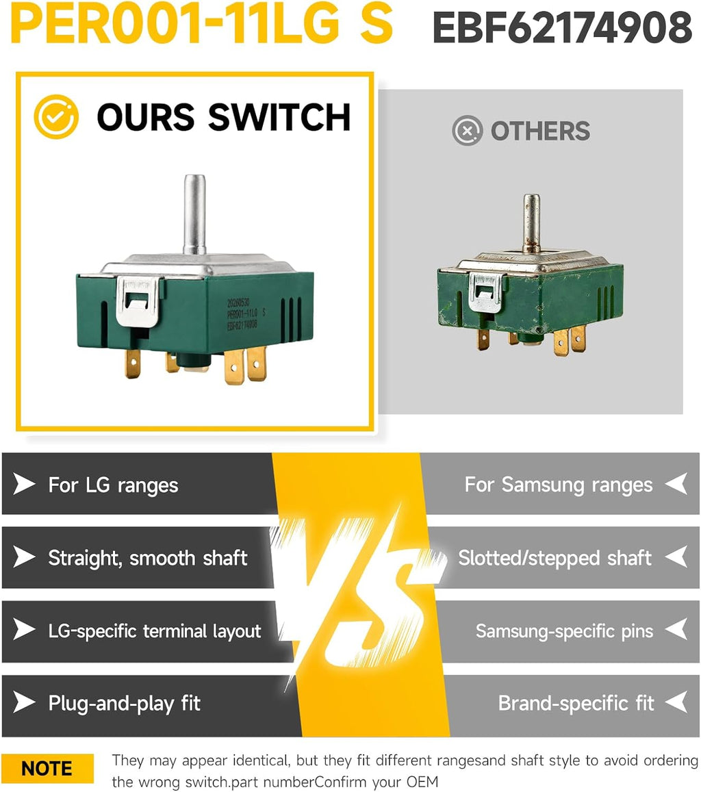 EBF62174908 Surface Element Infinite Switch Replacement for LG Electric Range Burner Control Rotary Switch Compatible with LSEL6337F LSEL6335F LSIS6338F LTEL7337F