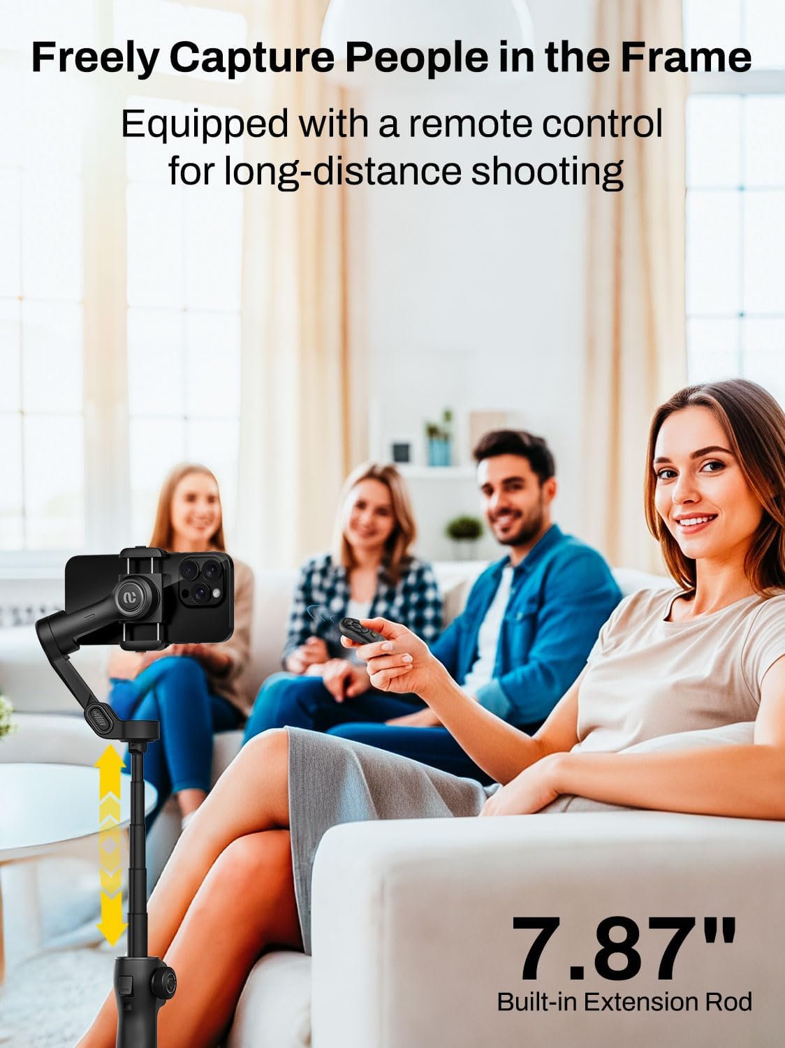 Gimbal Stabilizer for iPhone w/Bluetooth Remote, 3-axis Phone Stabilizer w/7.8” Extension Rod, AI Face Tracking