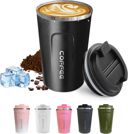 Travel coffee mugs leak-proof, reusable coffee cups with lids, stainless steel vacuum insulated coffee tumblers