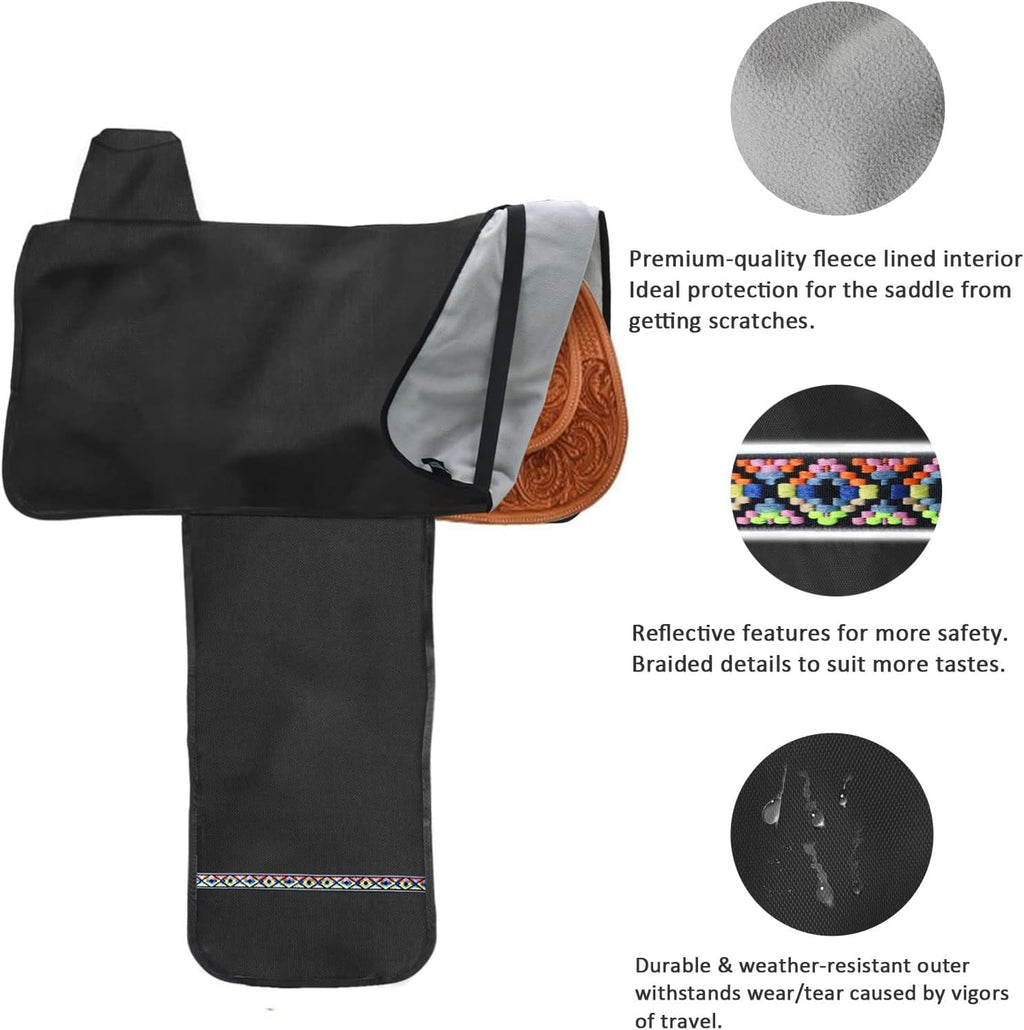 Soft Fleece Lining Water-Proof Long-Lasting Reliable Protection Western Saddle Cover-Black