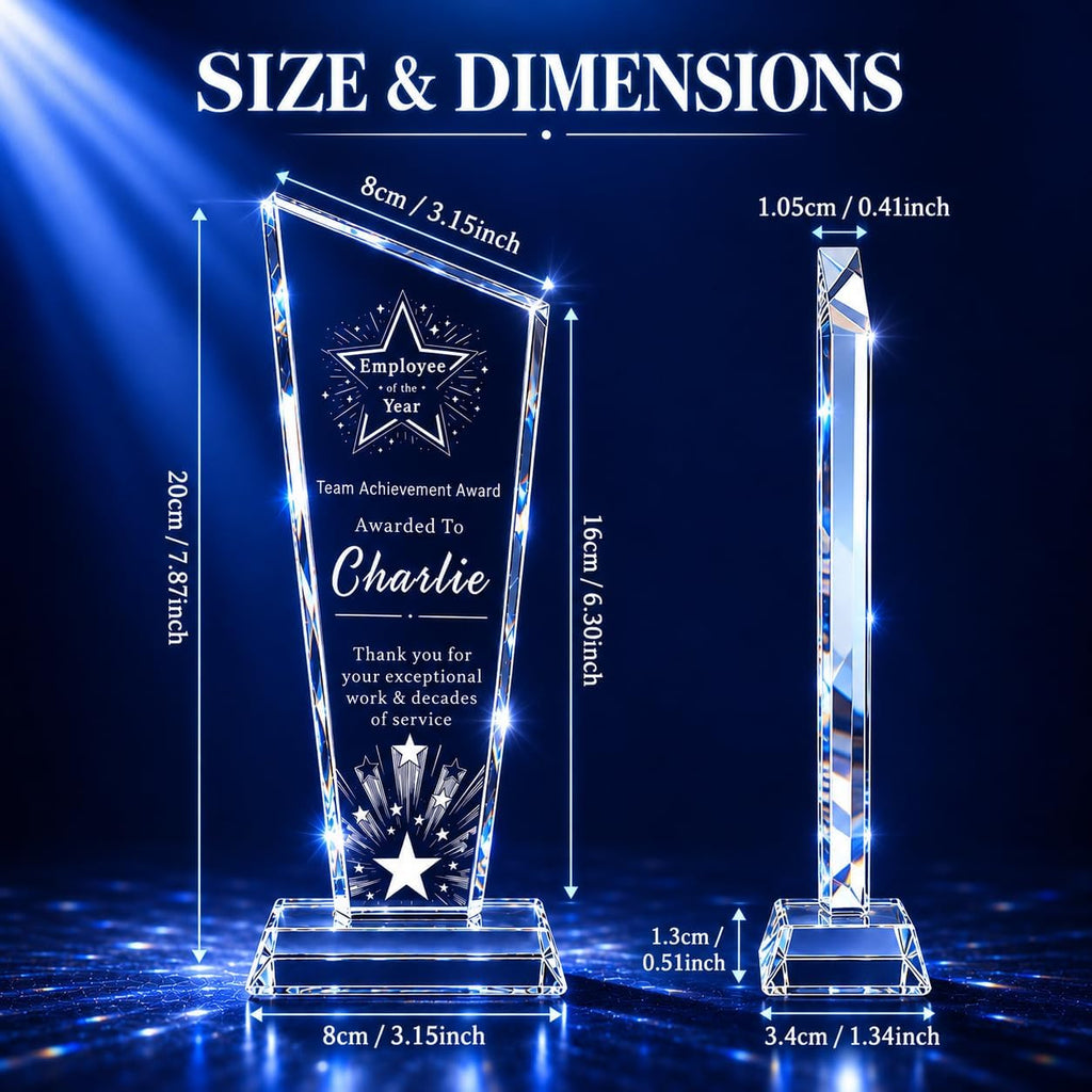 Customizable Crystal Award Trophy with Company Logo Text & Employee Name