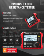 KAIWEETS Megohmmeter Insulation Tester 0.1MΩ-200GΩ 2500V DAR/PI Ohm Meter
