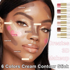 6 Colors Cream Contour Stick Makeup Contour Kit, Double-ended Cream Bronzer for Sculpt, Highlighter and Blush Stick