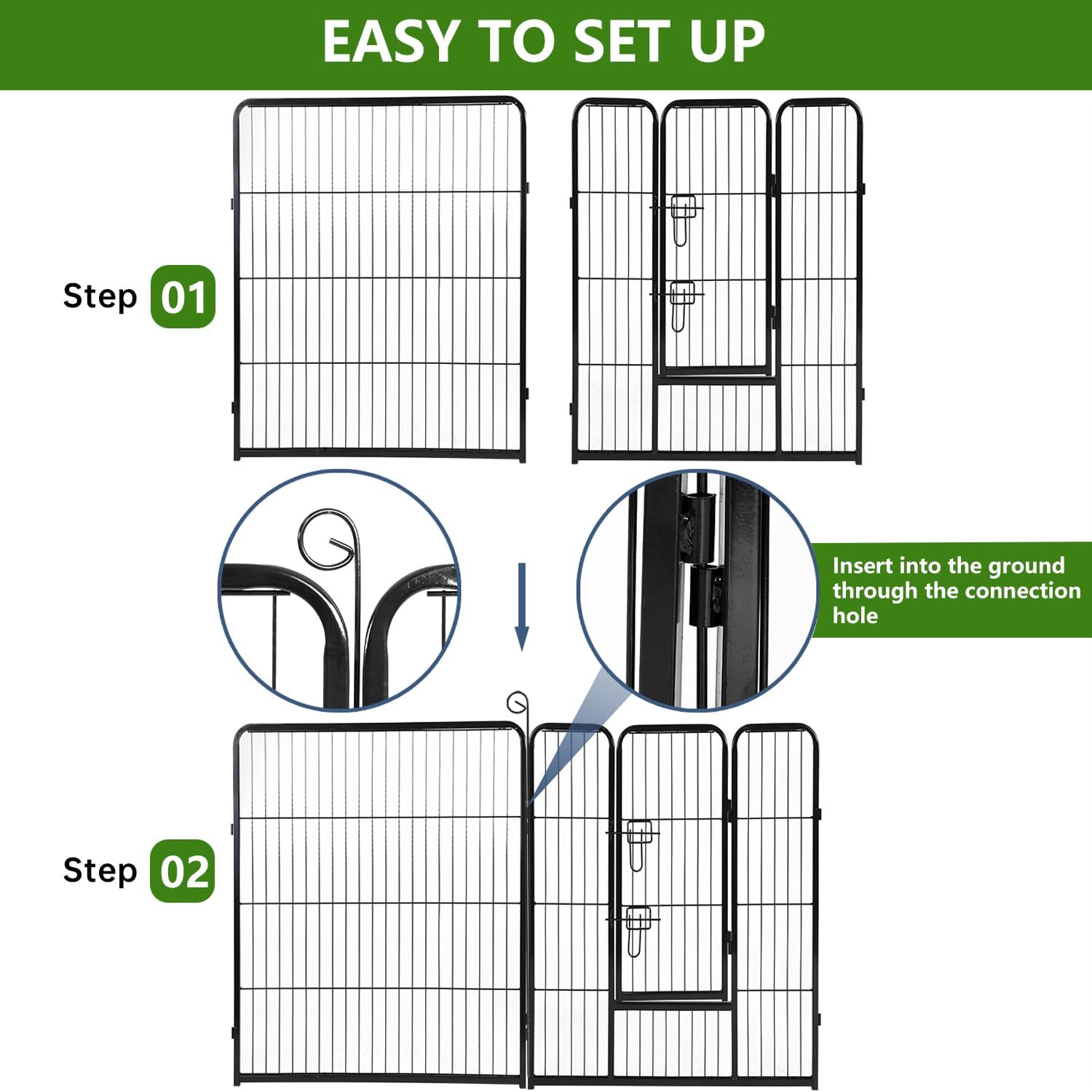 Dog Playpen | 40 Inch, 8 Panels | Heavy Duty Metal Pet Exercise Pen | Indoor Outdoor Fence Panels | Rust-Resistant