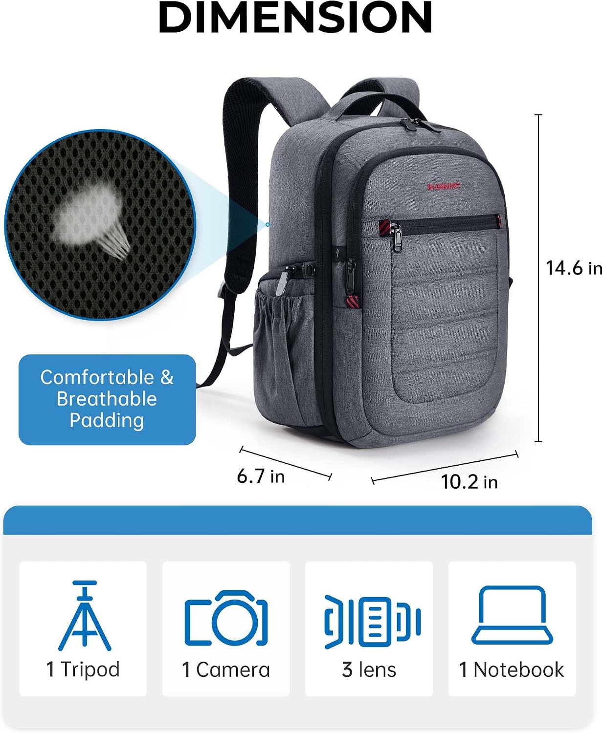 Camera Bag for DSLR, Waterproof Camera Backpacks for Photographers, Camera Case with Laptop Compartment-14 Grey