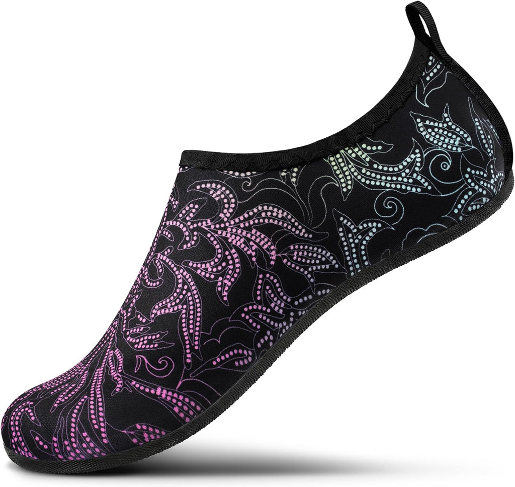 Water Shoes Women Men Adult Quick-Dry Aqua Socks Barefoot Non Slip for Beach Swim River Pool Lake surf Black SK002(U)